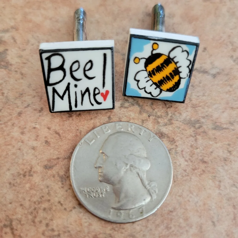 Sonia Spencer ~ Bee Mine Cuff Links ~ Made in England ~ Cute ~ Pop Art ~ Retro!